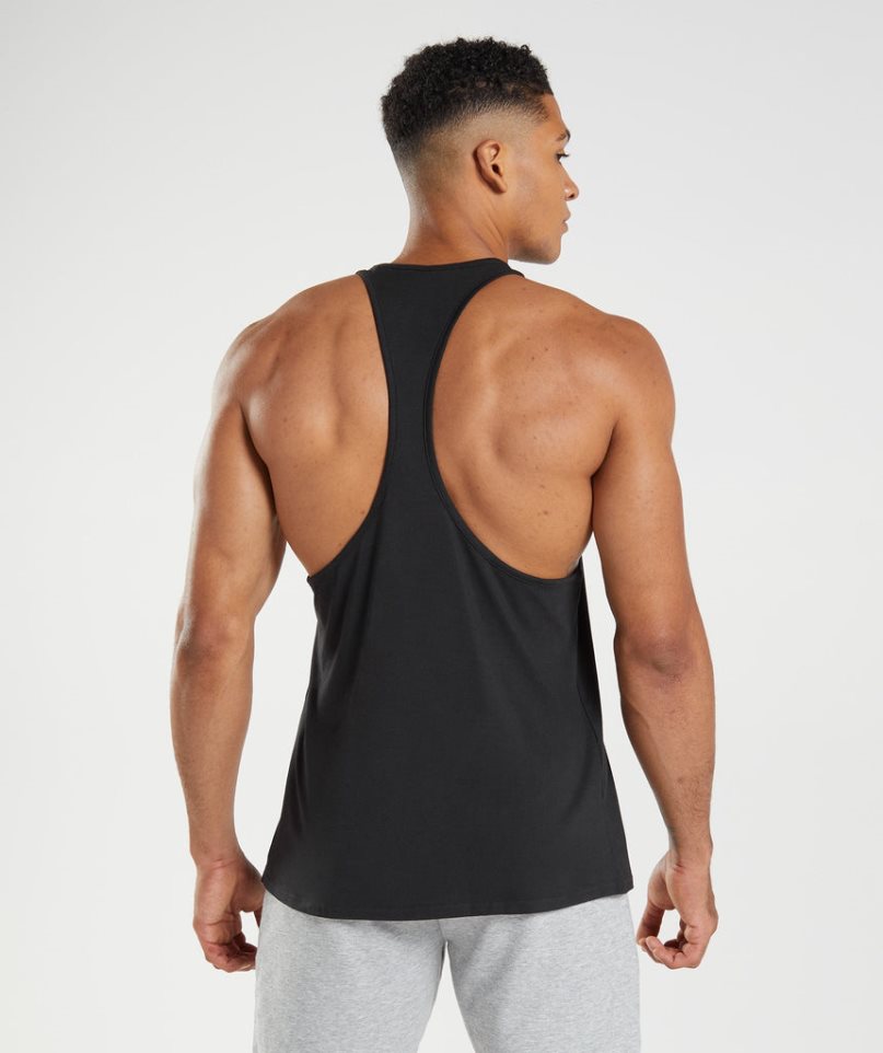 Men's Gymshark Block Stringer Tanks Black | NZ 7COVAQ